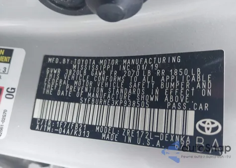 2019 Toyota Corolla Le z USA, uszkodzony, nr VIN 5YFBURHE3KP938505